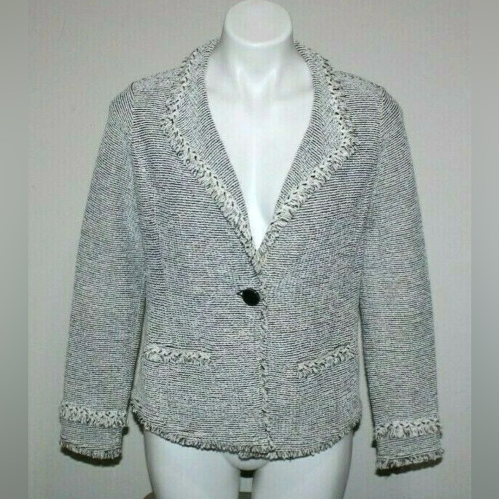 Chico's Gray Textured Fringe Blazer Jacket Size Medium - Picture 5 of 7